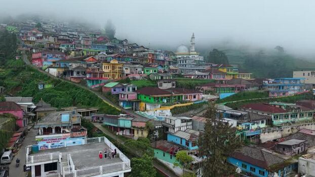 Aerial view of Nepal Van Java colorful village Indonesia.