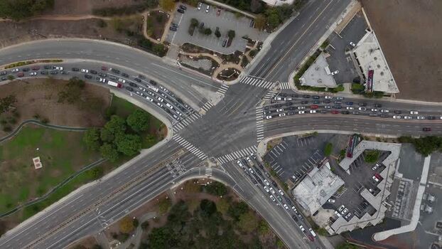 Aerial view of Baldwin Hills intersection in Los Angeles United States.