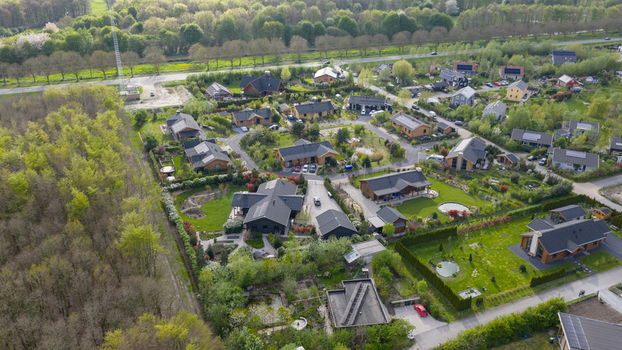 Eco Village Almere aerial views. Sustainable residential area. Eco Village Almere aerial views. Sustainable residential area.