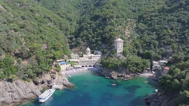 Aerial view of San Fruttuoso Abbey in Portofino Italy. Aerial view of San Fruttuoso Abbey in Portofino Italy.