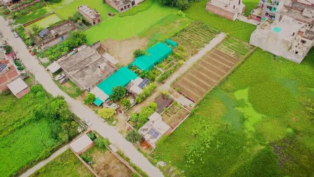 Aerial view of solar scheme installation in Lucknow India.