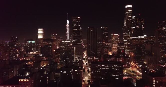Aerial view of the downtown skyline at night United States. Aerial view of the downtown skyline at night United States.