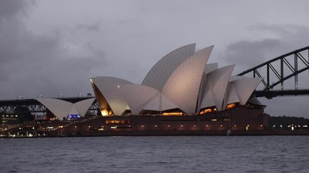 View of the Sydney Opera House at dusk Australia.