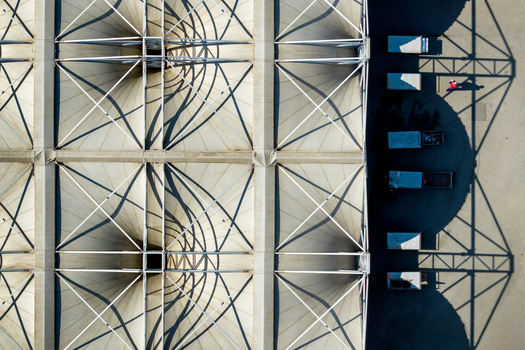 Aerial view of the geometric tensile roof structure of a modern building in Belgrade City of Belgrade Serbia. Aerial view of the geometric tensile roof structure of a modern building in Belgrade City of Belgrade Serbia.