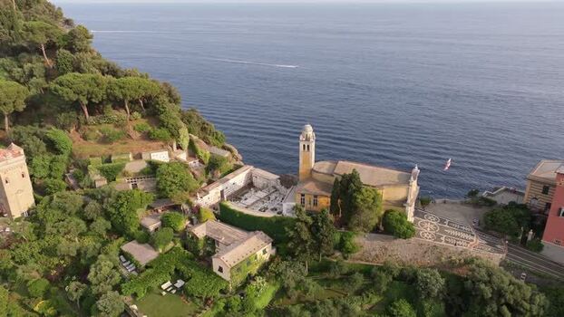 Aerial view of Church of San Giorgio in Portofino Italy. Aerial view of Church of San Giorgio in Portofino Italy.