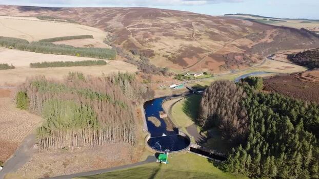Aerial view of Whiteadder Reservoir and hills United Kingdom. Aerial view of Whiteadder Reservoir and hills United Kingdom.