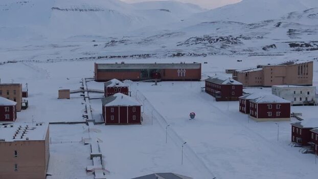 Aerial view of the abandoned town of Pyramiden Svalbard and Jan Mayen.