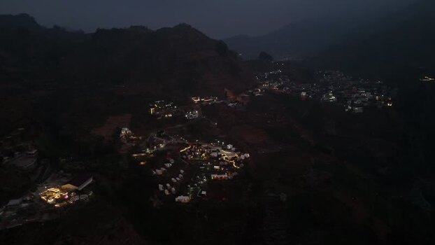 Aerial view of Dieng Plateau at night Indonesia.