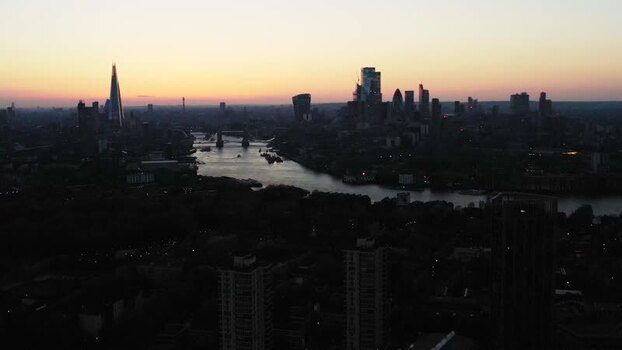 View of The Shard and River Thames at dusk United Kingdom. View of The Shard and River Thames at dusk United Kingdom.