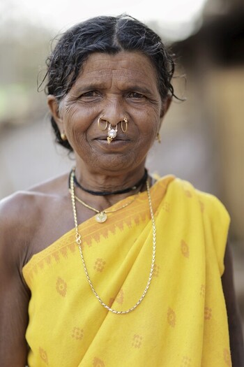Odisha India 26 March 2026 View of an indigenous woman adorned in a vibrant yellow saree and traditional nose ring her weathered face telling tales of the land. Odisha India 26 March 2026 View of an indigenous woman adorned in a vibrant yellow saree and traditional nose ring her weathered face telling tales of the land.