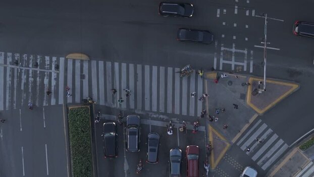 Aerial view of city intersection and crosswalks Dominican Republic.