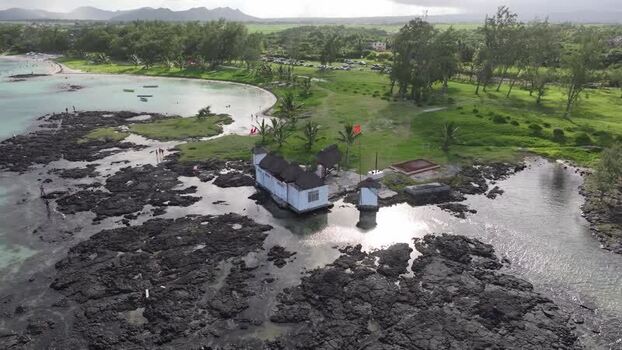 Aerial view of Belle Mare Beach Mauritius.