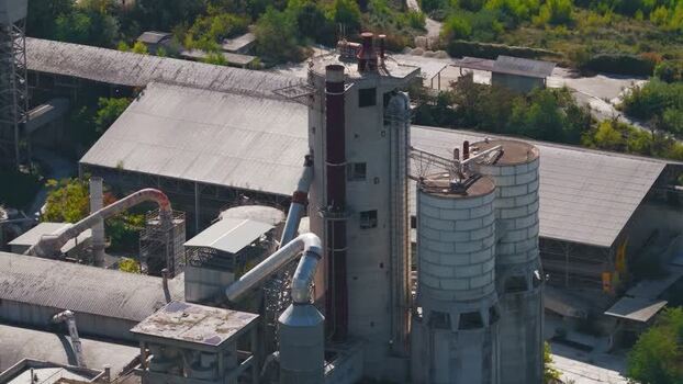 Aerial view of industrial cement plant in Italy.