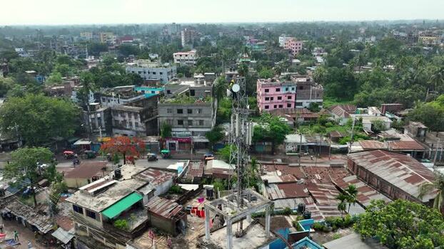 Aerial view of a telecommunications tower in Rajshahi Bangladesh.