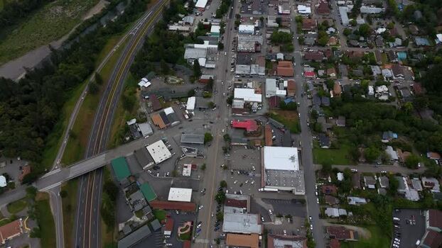 Aerial view of Garberville town and Highway 101 United States. Aerial view of Garberville town and Highway 101 United States.