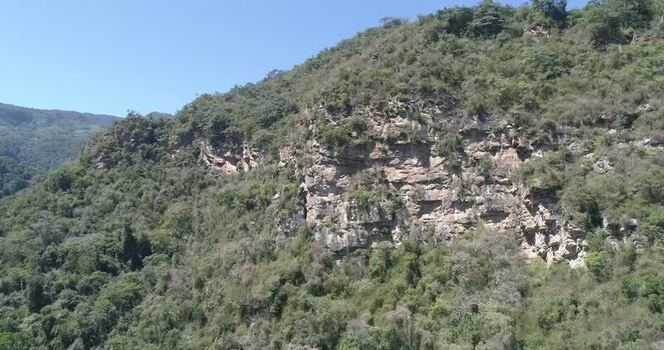Aerial view of rocky mountain slopes near Cepe Venezuela.