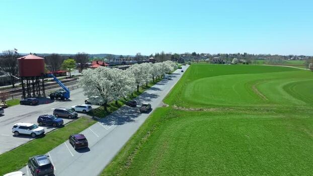 Aerial view of cherry blossoms in Strasburg United States. Aerial view of cherry blossoms in Strasburg United States.