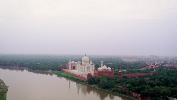 Aerial view of Taj Mahal by the Yamuna River India. Aerial view of Taj Mahal by the Yamuna River India.