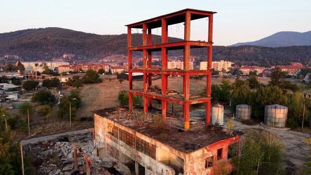 Aerial view of abandoned industrial structure in Velingrad Bulgaria.