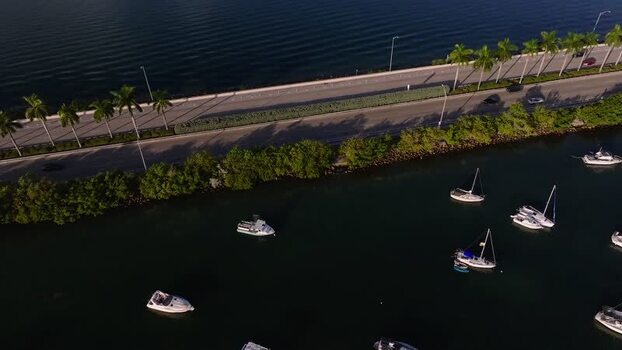 Aerial view of MacArthur Causeway and cruise ship United States.