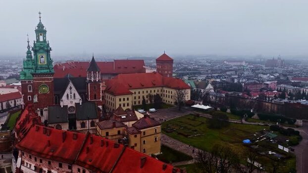 Aerial view of Wawel Royal Castle in Krakow Poland.