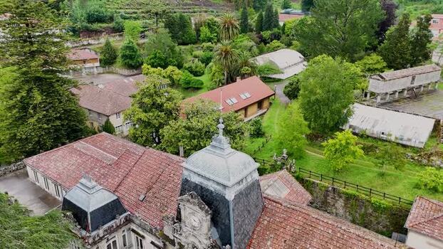 Aerial view of Pazo de Lourizan and lush gardens Spain. Aerial view of Pazo de Lourizan and lush gardens Spain.
