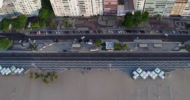 Aerial view of Copacabana beach in Rio de Janeiro Brazil.