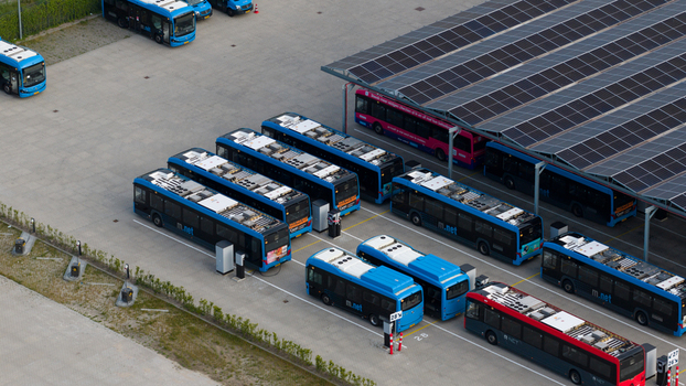 Purmerend Netherlands 15 June 2026 Aerial drone view of the EBS charging hub in Purmerend zero emission buses sustainable public transport infrastructure. Purmerend Netherlands 15 June 2026 Aerial drone view of the EBS charging hub in Purmerend zero emission buses sustainable public transport infrastructure.