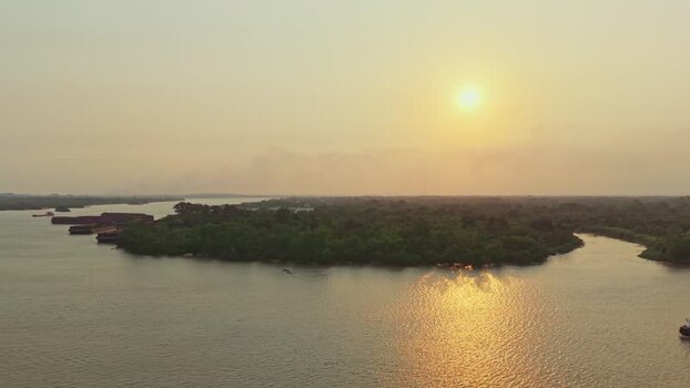 Aerial view of Delta Mahakam at sunset in Indonesia.