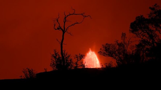 View of Halema uma u Crater volcanic eruption United States.
