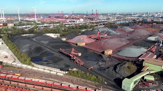 Aerial view of Hansaport industrial facility in Hamburg Germany. Aerial view of Hansaport industrial facility in Hamburg Germany.