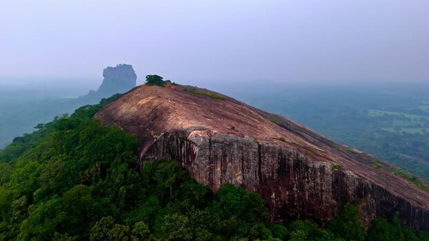 Aerial view of Pidurangala Rock and Sigiriya Sri Lanka.