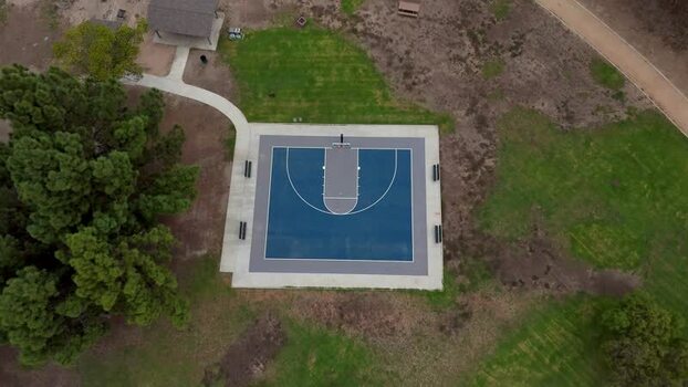 Aerial view of basketball court in Los Angeles United States.