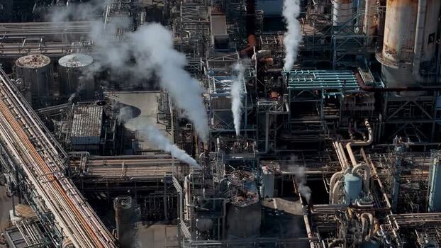 Aerial view of refinery in Carson United States.