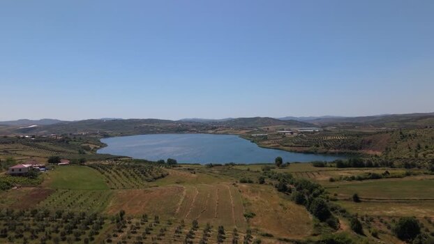 Aerial view of a lake in Belsh Albania.