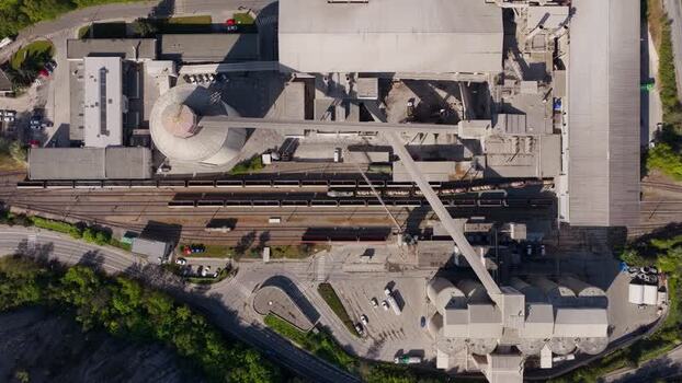 Aerial view of an industrial facility and railway Czechia. Aerial view of an industrial facility and railway Czechia.