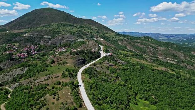 Aerial View of Winding Mountain Road in Greece
