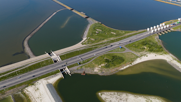 Aerial View of the Vismigratierivier at the Afsluitdijk Aerial View of the Vismigratierivier at the Afsluitdijk
