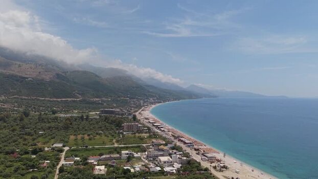 Aerial view of the Himare coastline in Albania.