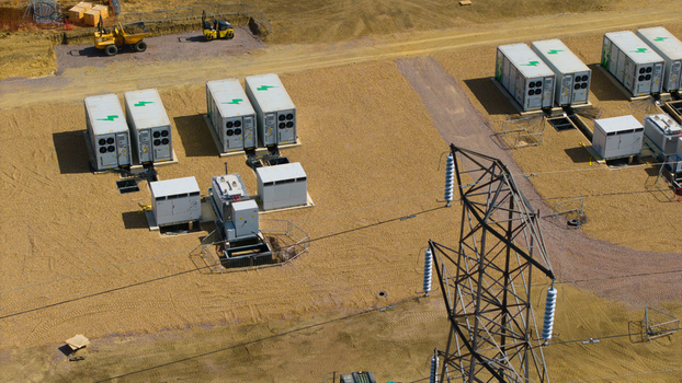 Aerial view of Eaton Socon Substation featuring battery energy storage systems power transformers and electrical infrastructure in St. Neots England United Kingdom. Aerial view of Eaton Socon Substation featuring battery energy storage systems power transformers and electrical infrastructure in St. Neots England United Kingdom.