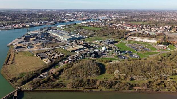 Aerial view of Anglian Water Cliff Quay WRC United Kingdom.
