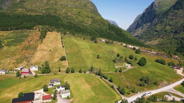 Aerial view of Klakegg rural landscape in Norway.