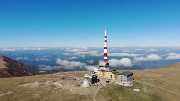 Aerial view of Botev Peak and television tower Bulgaria.