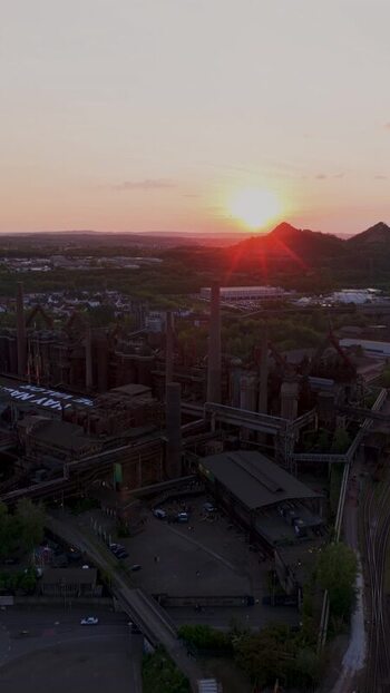 Aerial view of Volklingen Ironworks at sunset Germany. Aerial view of Volklingen Ironworks at sunset Germany.