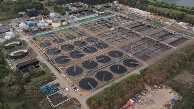 Aerial view of Broughton water treatment plant United Kingdom. Aerial view of Broughton water treatment plant United Kingdom.