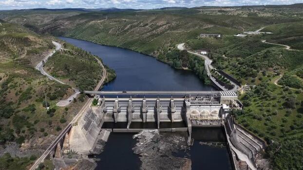 Aerial view of a large hydroelectric dam and river Portugal. Aerial view of a large hydroelectric dam and river Portugal.