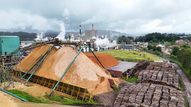 Aerial view of Biofabrica de Ence pulp mill Spain. Aerial view of Biofabrica de Ence pulp mill Spain.