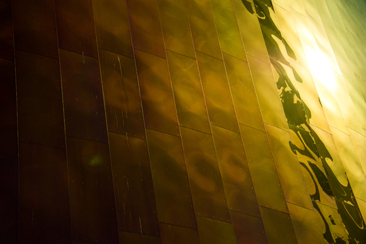 View of the reflective metallic panels on the exterior of the Museum of Pop Culture in Seattle Washington United States.