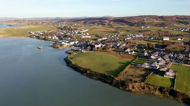 Aerial view of Falcarragh coastal village in County Donegal Ireland.