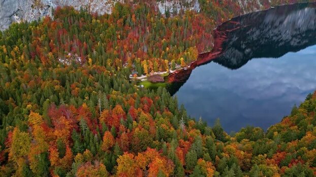 Aerial view of Attersee in Vocklabruck District Austria.